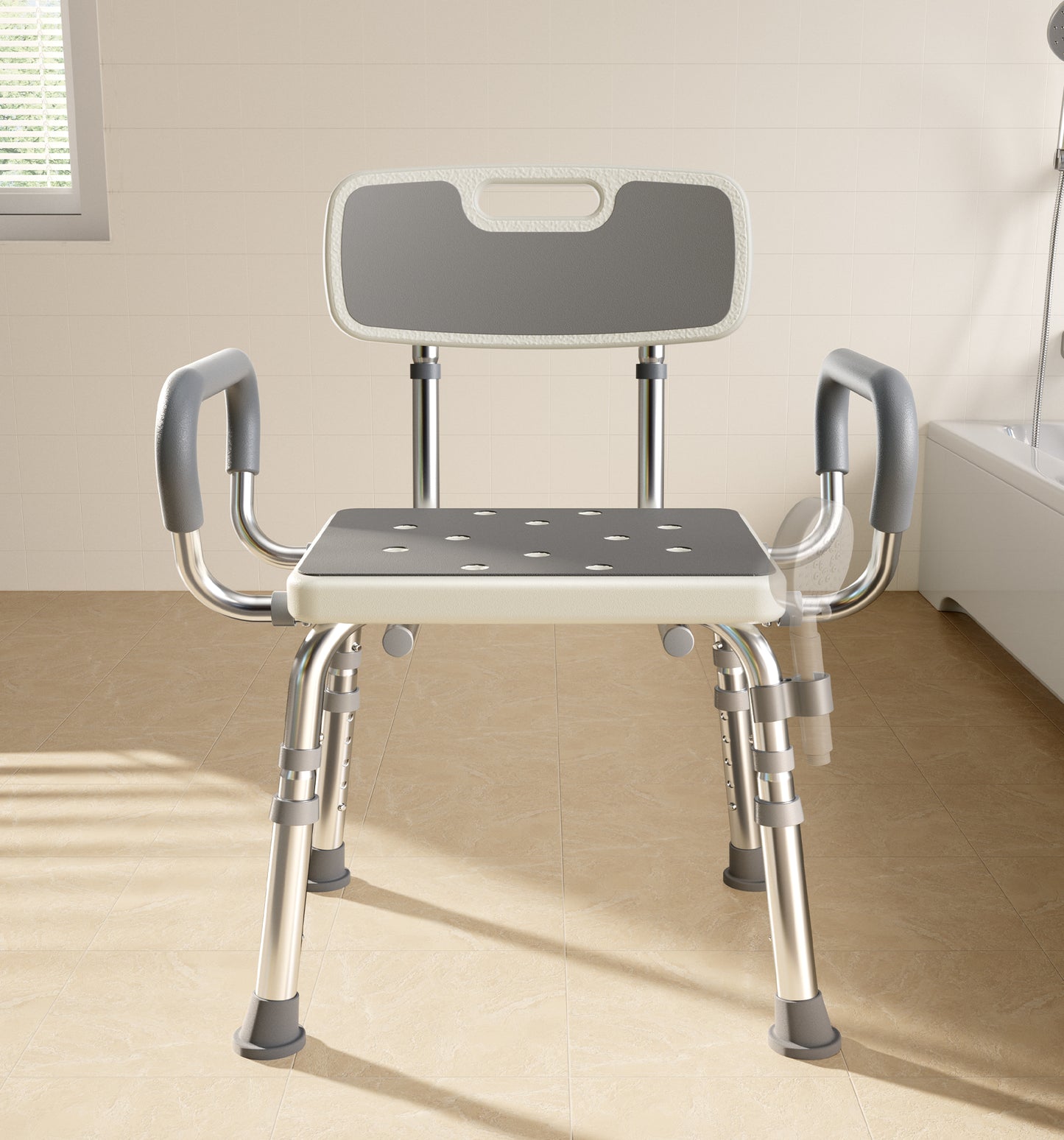 Shower Chair for Inside Shower with Arms and Back, 500lbs Capacity Height Adjustable Shower Seat with Thickened Frame for Seniors, Elderly and Disabled , FSA/HSA Eligible