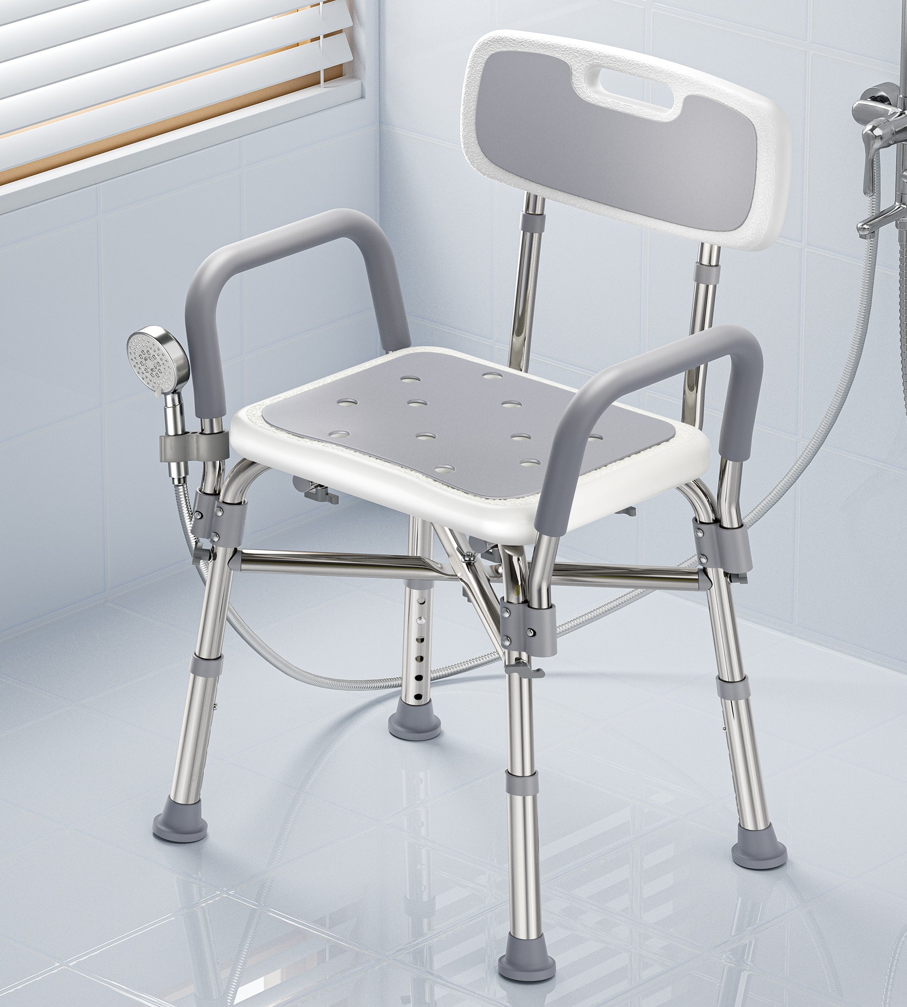 Shower Chair For Elderly And Disabled, Reinforced 500 Lbs Bath Seat Stool With Arms And Back For Insider Shower Sit On Height Adjustable Tub Bench With Crossbars For Adults Seniors Easy To Assemble