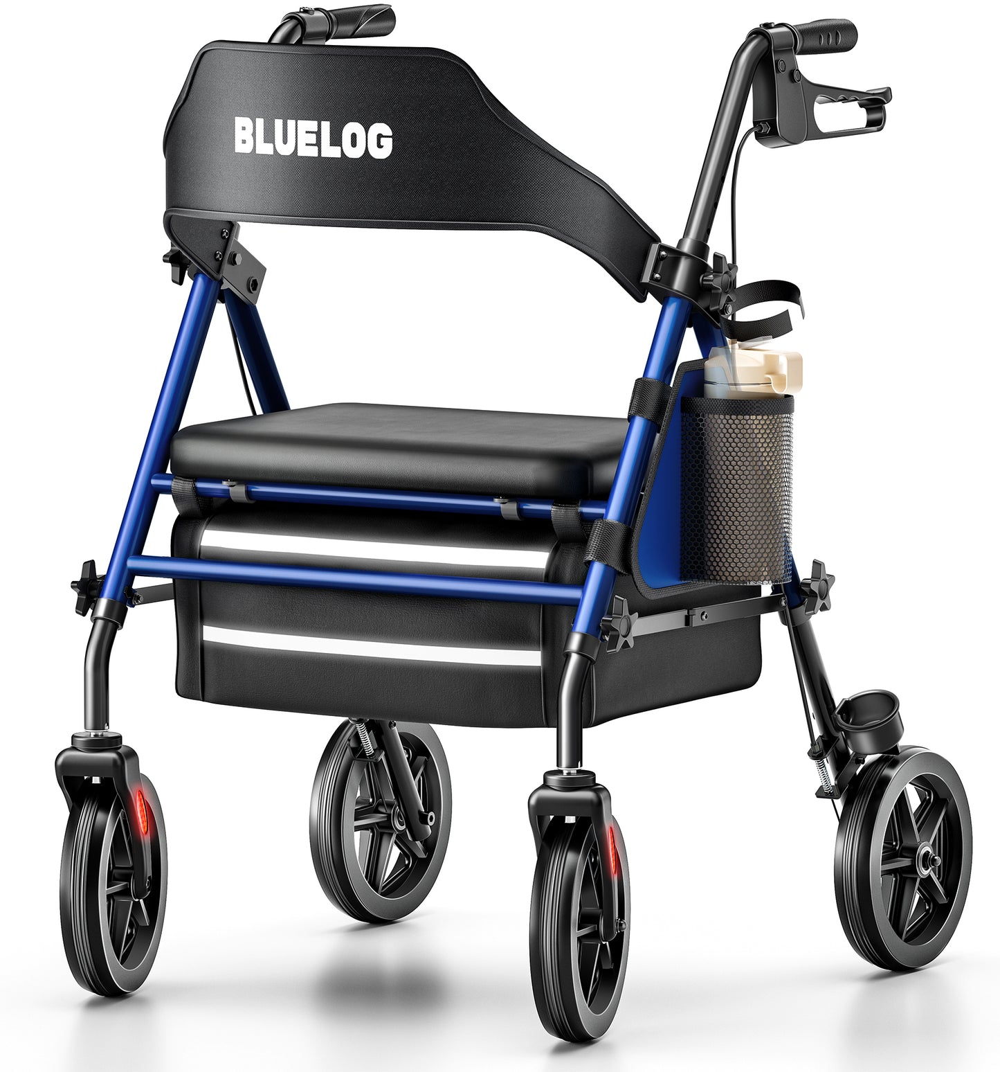 Bluelog Walkers for Seniors Rollator Walkers with Seat, 350lb Capacity with Cup Holder & Cane Holder, 8'' All Terrain Wheels, Adjustable Handles and Seat Height, Foldable Design