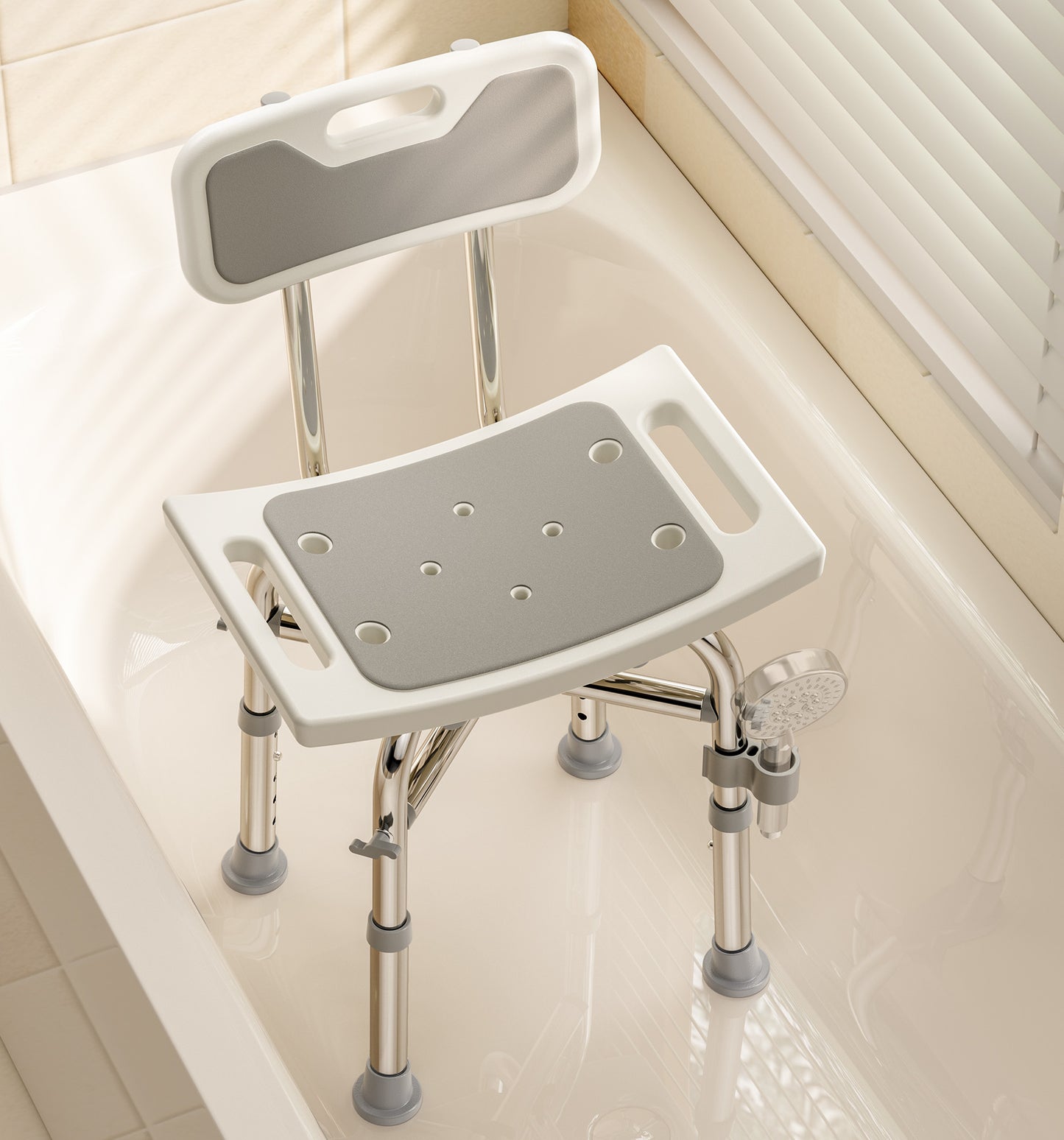 Shower Chair with Back for Elderly and Disabled, Shower Seat Bench Stool, Adjustable Height, 350 lbs Capacity, FSA/HSA Eligible, Rectangular