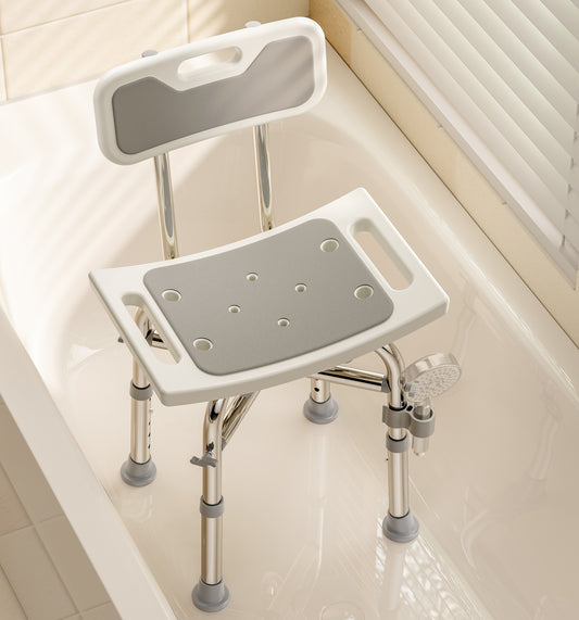 Shower Chair with Back for Elderly and Disabled, Shower Seat Bench Stool, Adjustable Height, 350 lbs Capacity, FSA/HSA Eligible, Rectangular