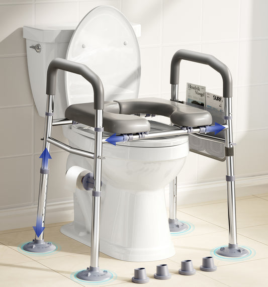 Bluelog FST142 Toilet Seat Risers for Seniors, 6 Width & 7 Height Adjustable Raised Toilet Seat with Handles, Elevated Toilet Seat for Elderly, Handicap, Heavy Duty 400lbs Build, Fit Any Toilet