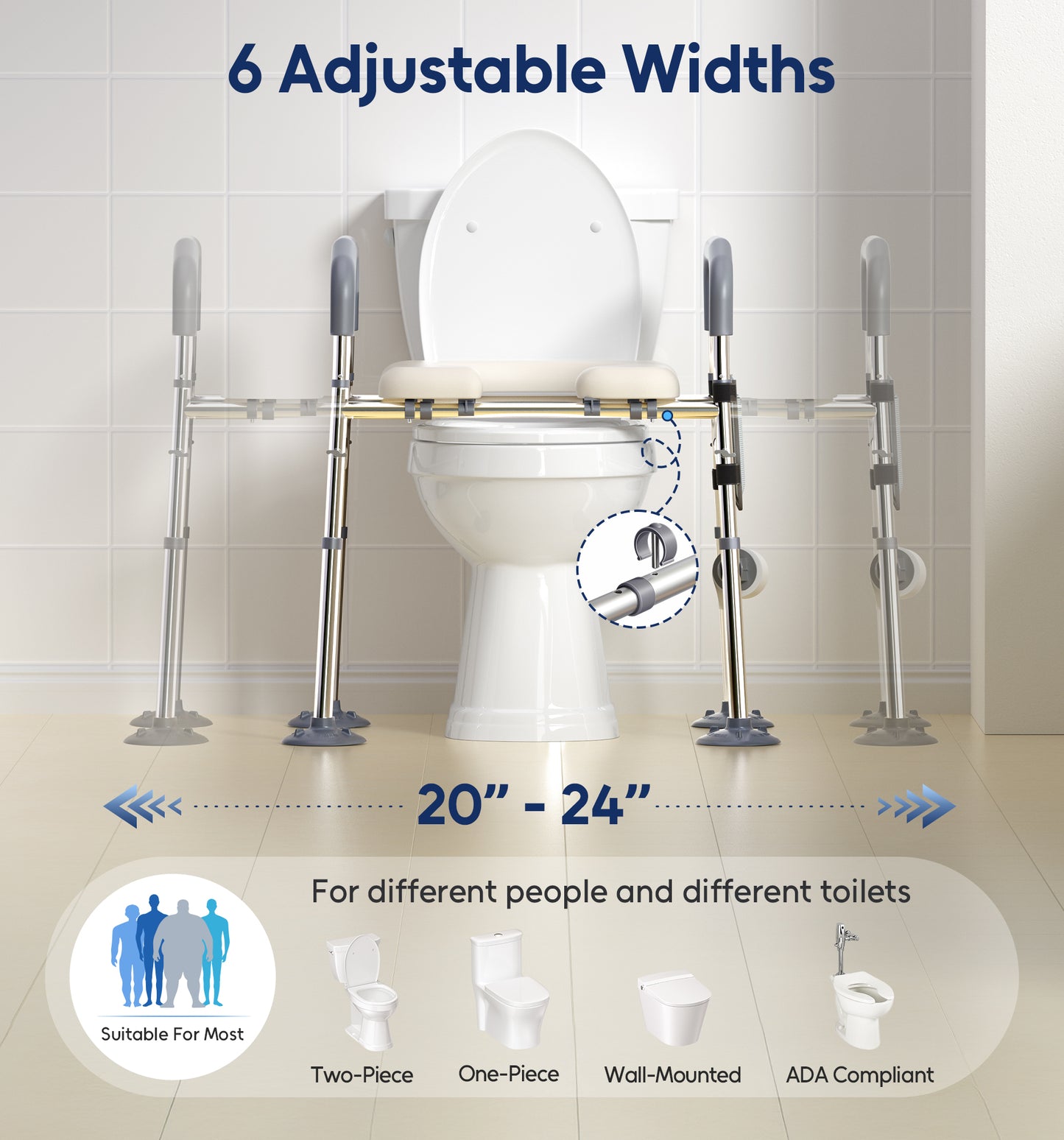 Bluelog Raised Toilet Seat with Handles, FSA HSA Width & Height Adjustable Toilet Seat Risers for Seniors, Heavy Duty 400lbs Elevated Toilet Seat for Elderly, Pregnant, Handicap, Fit Any Toilet