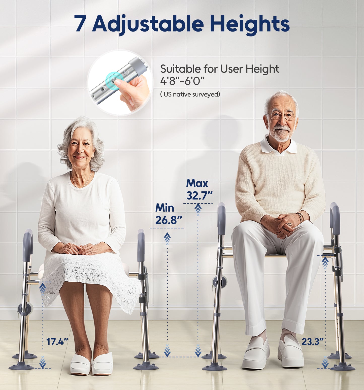 Bluelog Raised Toilet Seat with Handles, FSA HSA Width & Height Adjustable Toilet Seat Risers for Seniors, Heavy Duty 400lbs Elevated Toilet Seat for Elderly, Pregnant, Handicap, Fit Any Toilet