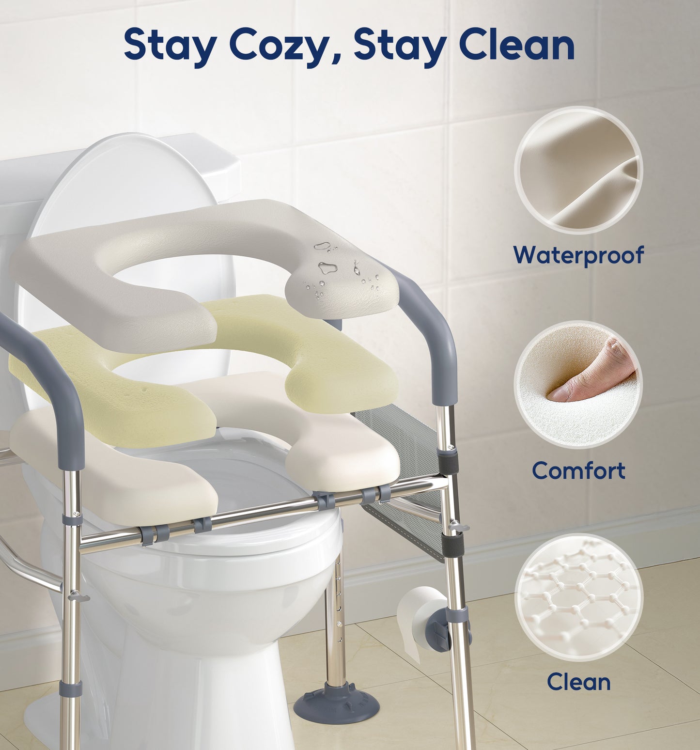 Bluelog Raised Toilet Seat with Handles, FSA HSA Width & Height Adjustable Toilet Seat Risers for Seniors, Heavy Duty 400lbs Elevated Toilet Seat for Elderly, Pregnant, Handicap, Fit Any Toilet