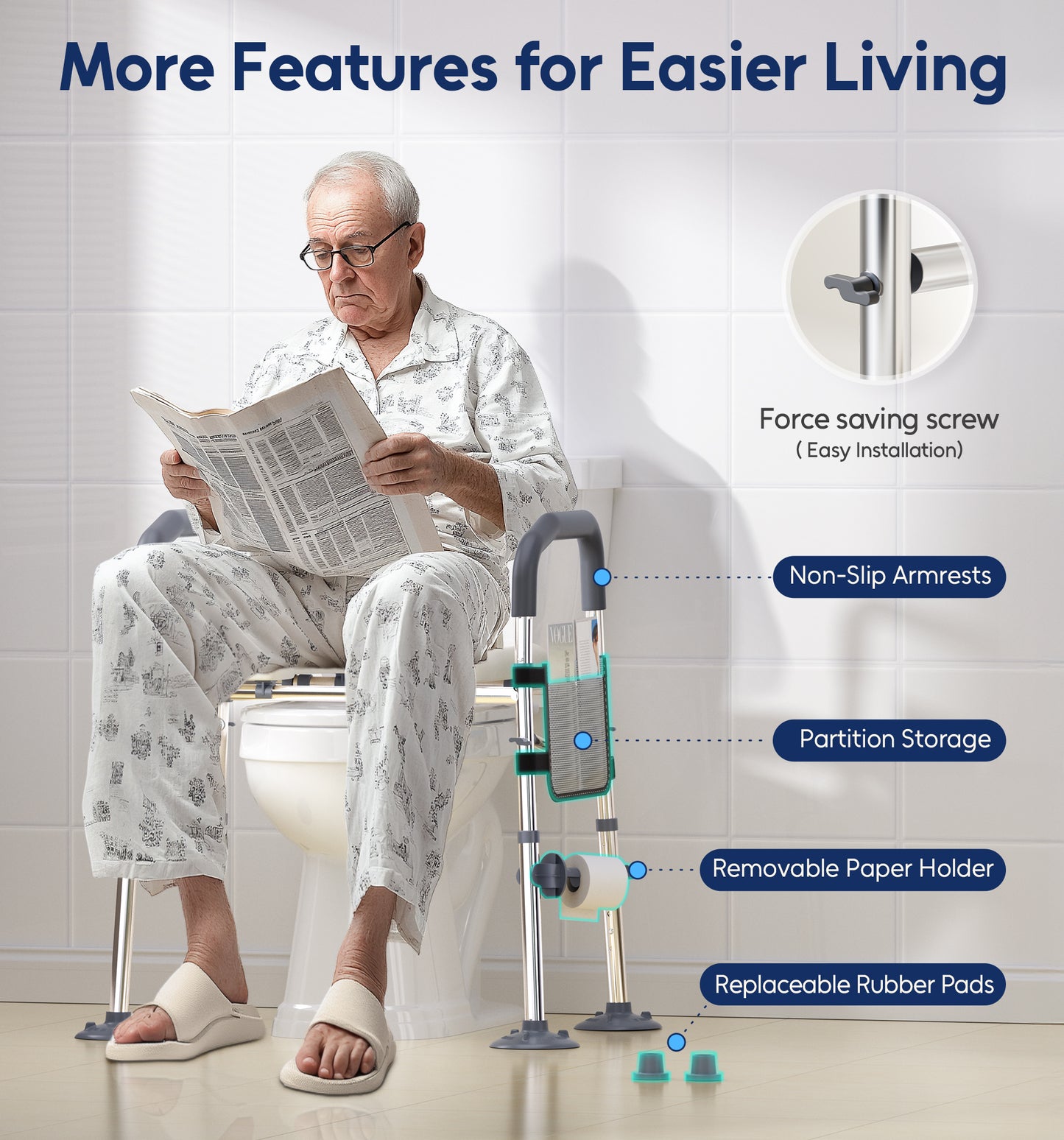 Bluelog Raised Toilet Seat with Handles, FSA HSA Width & Height Adjustable Toilet Seat Risers for Seniors, Heavy Duty 400lbs Elevated Toilet Seat for Elderly, Pregnant, Handicap, Fit Any Toilet