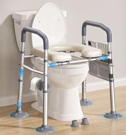 Bluelog Raised Toilet Seat with Handles, FSA HSA Width & Height Adjustable Toilet Seat Risers for Seniors, Heavy Duty 400lbs Elevated Toilet Seat for Elderly, Pregnant, Handicap, Fit Any Toilet