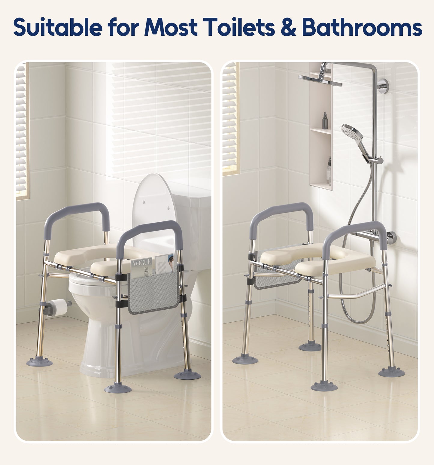 Bluelog Raised Toilet Seat with Handles, FSA HSA Width & Height Adjustable Toilet Seat Risers for Seniors, Heavy Duty 400lbs Elevated Toilet Seat for Elderly, Pregnant, Handicap, Fit Any Toilet