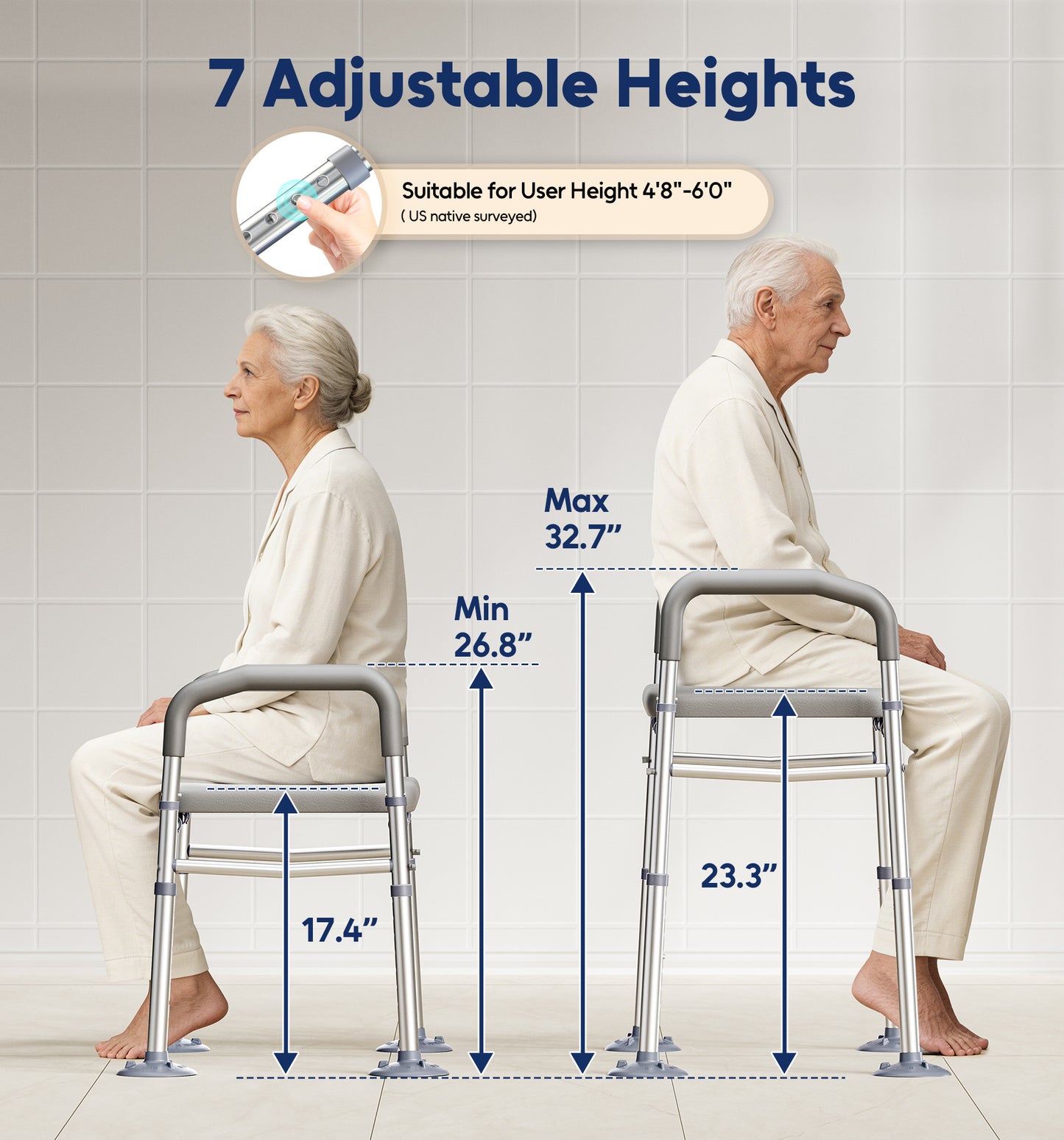 Bluelog FST142 Toilet Seat Risers for Seniors, 6 Width & 7 Height Adjustable Raised Toilet Seat with Handles, Elevated Toilet Seat for Elderly, Handicap, Heavy Duty 400lbs Build, Fit Any Toilet