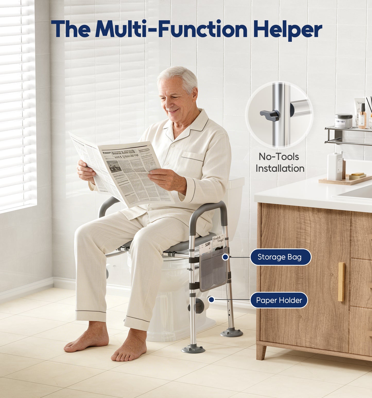 Bluelog FST142 Toilet Seat Risers for Seniors, 6 Width & 7 Height Adjustable Raised Toilet Seat with Handles, Elevated Toilet Seat for Elderly, Handicap, Heavy Duty 400lbs Build, Fit Any Toilet